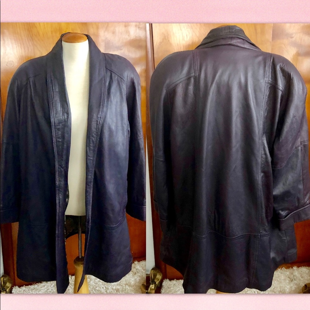 PLUS SZ  OMBRE PURPLE LEATHER SWING COAT - Picture 4 of 7